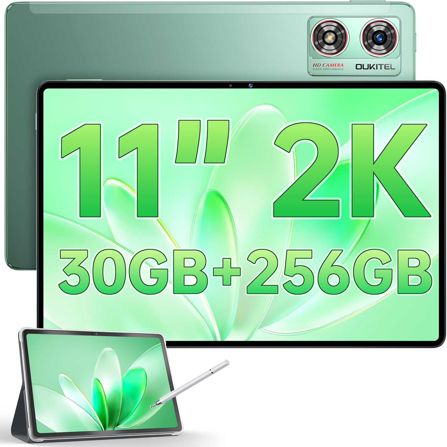 OUKITEL OT8 Tablet 11 Inch – 30GB RAM 256GB ROM Android 13 Tablets 8800mAh, Octa-Core Gaming Tablet With Pen, 13MP+8MP Camera,Speaker*4 | TÜV | GPS | OTG | 2K Screen | TF 1TB, Green