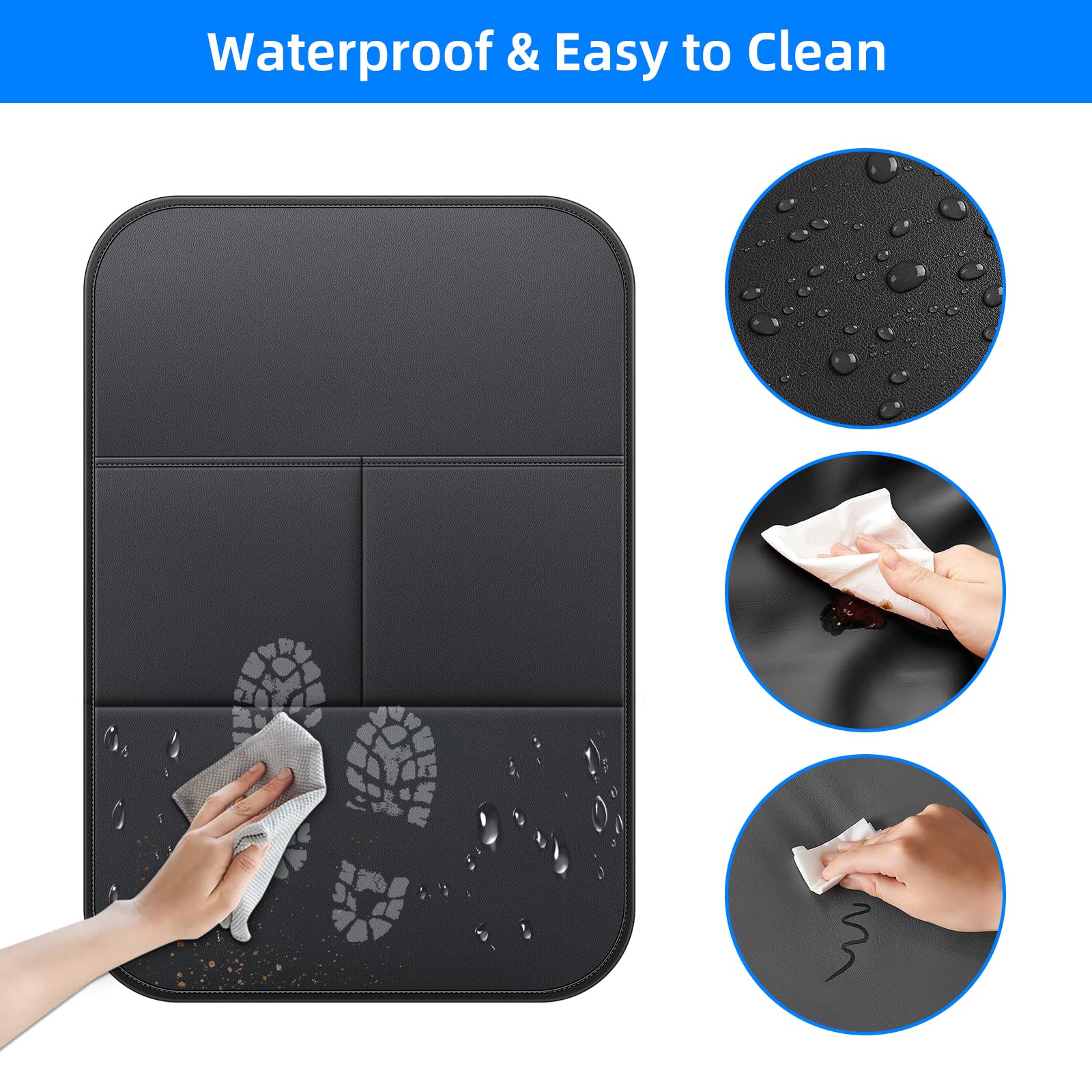 NUWQICD Car Kick Mats Back Seat Protector for Ford F150 F250 F350 F450 with 2 Pocket Storage Organizer, Waterproof Dirt Proof Faux Leather Back Seat Covers for Kids Auto Accessories (1 Pair,Black)