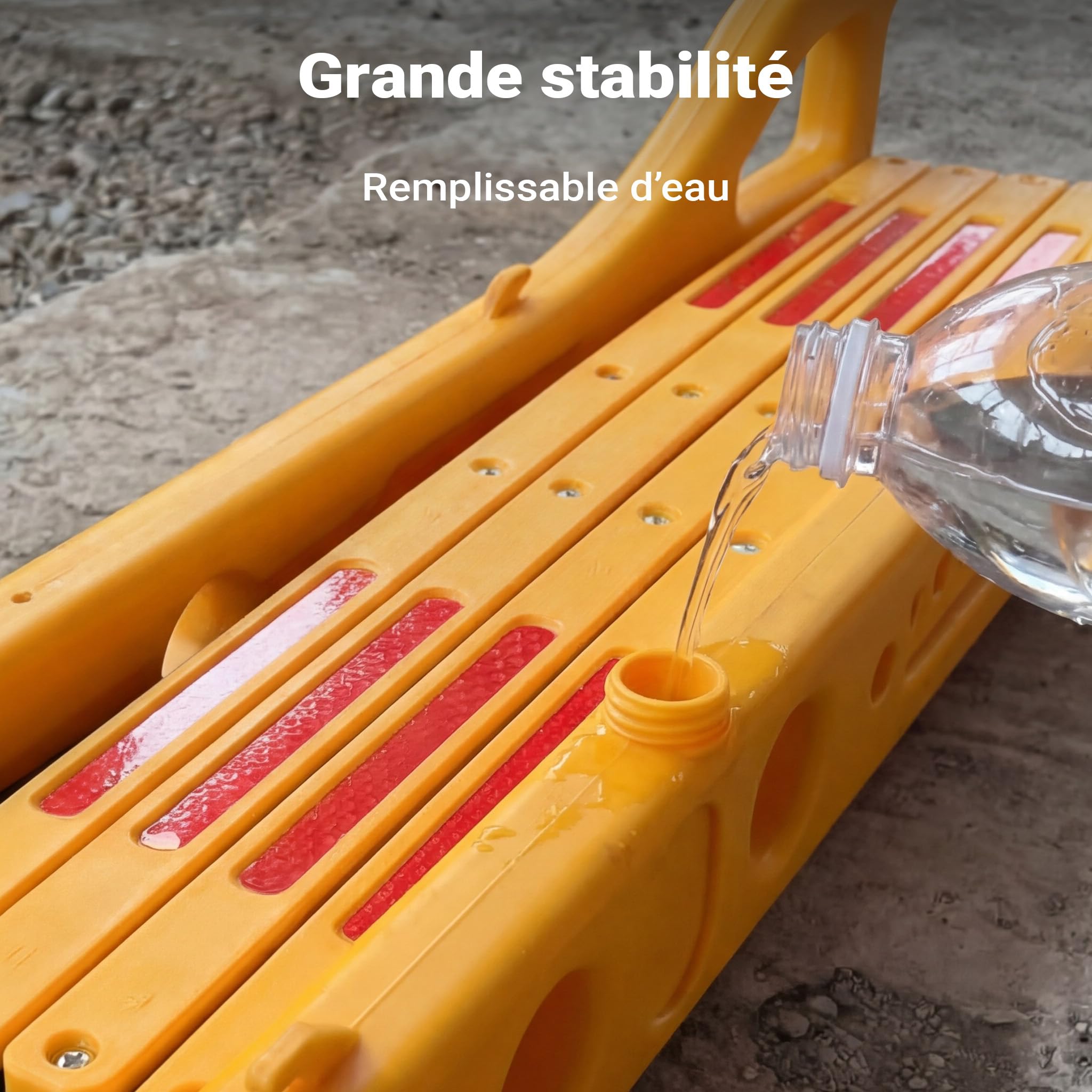 Wiltec Barrière extensible 250 cm en plastique, barrière à ciseaux avec bande réfléchissante, remplissable et pliable