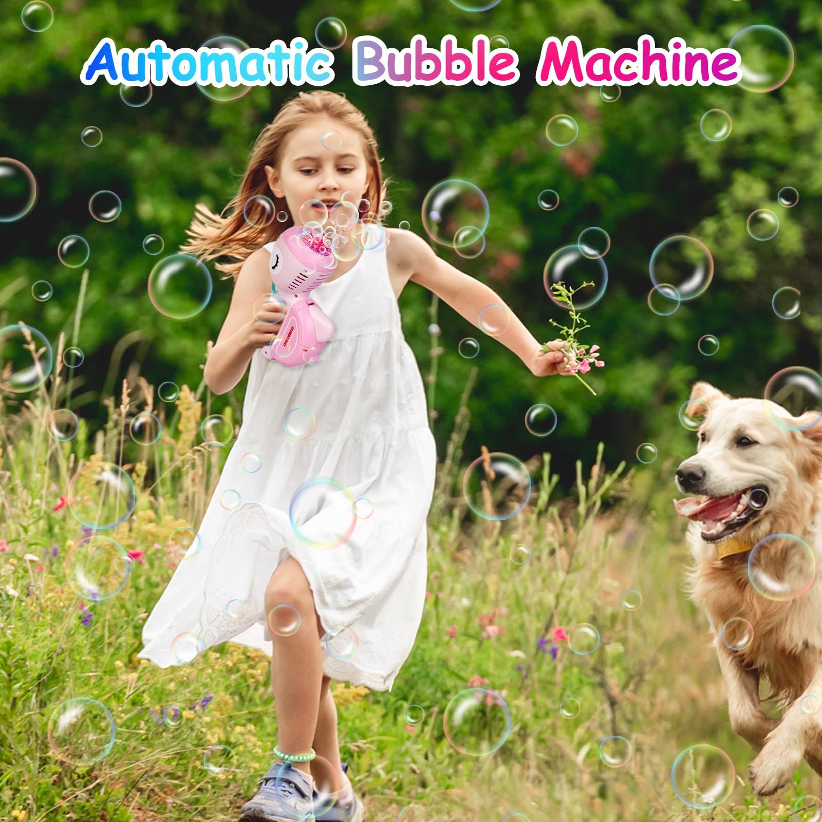 Macchina Automatica per Bolle per Bambini, Unicorno Pistole per Bolle Con luce LED e Musica, Pistola Bolle di Sapone Bambini, Sparabolle di Sapone Bambini, Feste all'aperto, Matrimoni