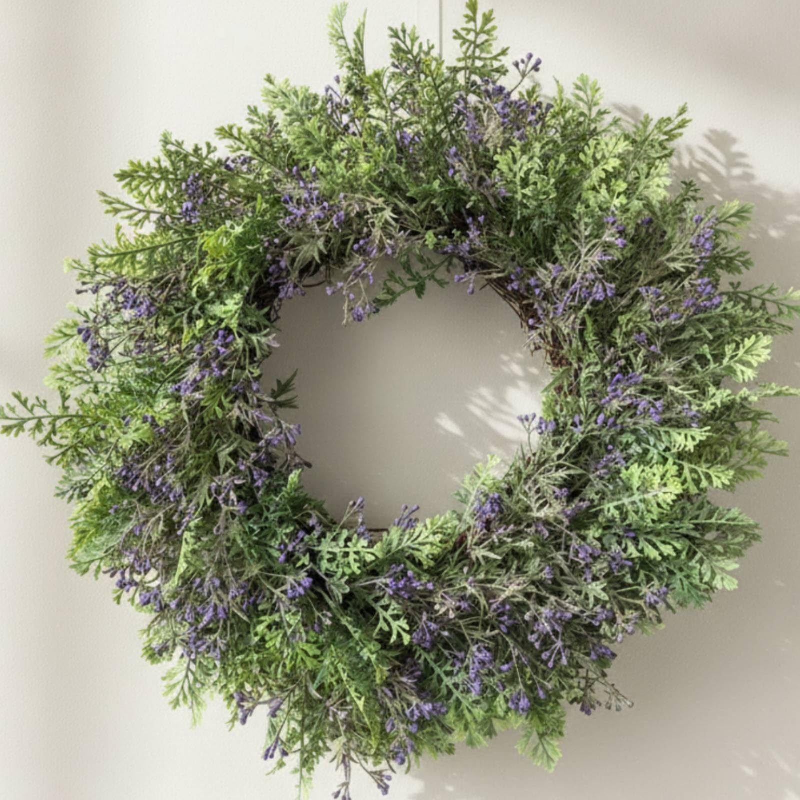 Gralara Ghirlanda di Lavanda Artificiale Realistico Ghirlanda di Finta Lavanda Primaverile Corona Floreale per Focolare, 50CM