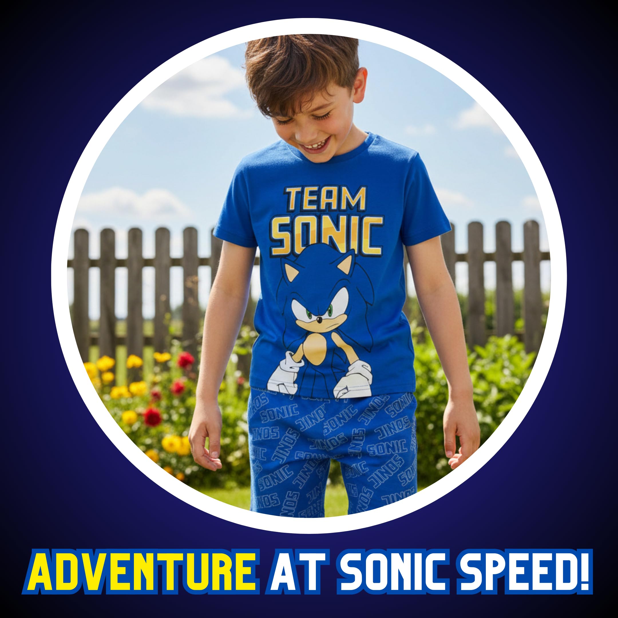 Sonic The Hedgehog Pijamas para Niño, Algodon Suave Camiseta Manga Corta y Pantalon Corto, Tallas 4 a 10 Años