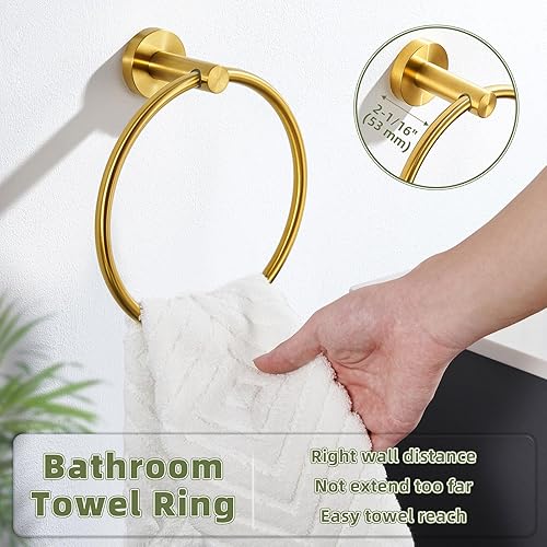 Miniatura 7 de APLusee SUS 304 - Toallero redondo de acero inoxidable dorado cepillado, para almacenamiento de baño, inodoro y cocina, montaje en pared