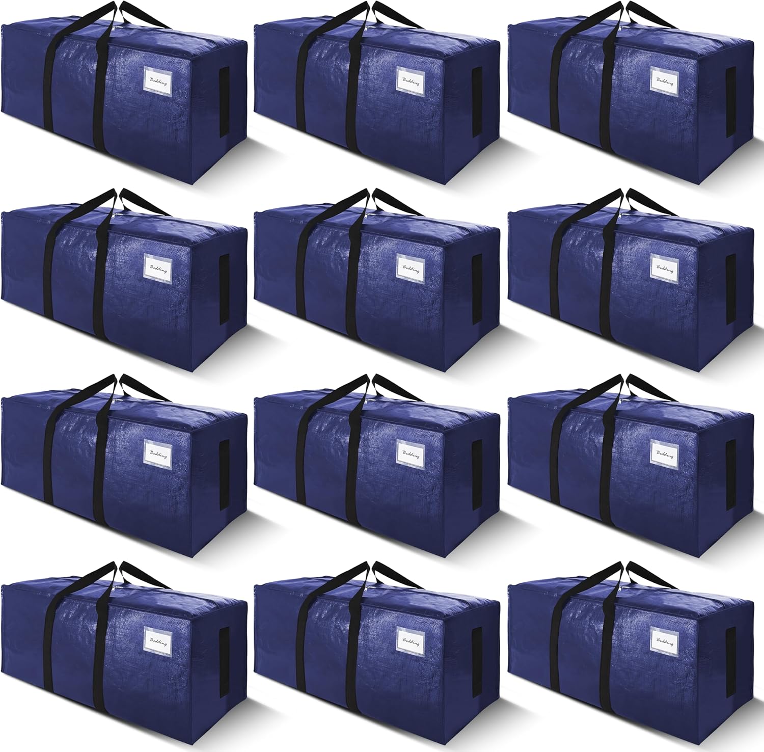SWEET DOLPHIN 12 Pack 200LB Heavy-Duty Moving Bags with Wrap-Around Handles, Extra Large Storage Totes for Space Saving, Clothes Storage Bags, College Dorm Essentials, Blue, 24 Gal