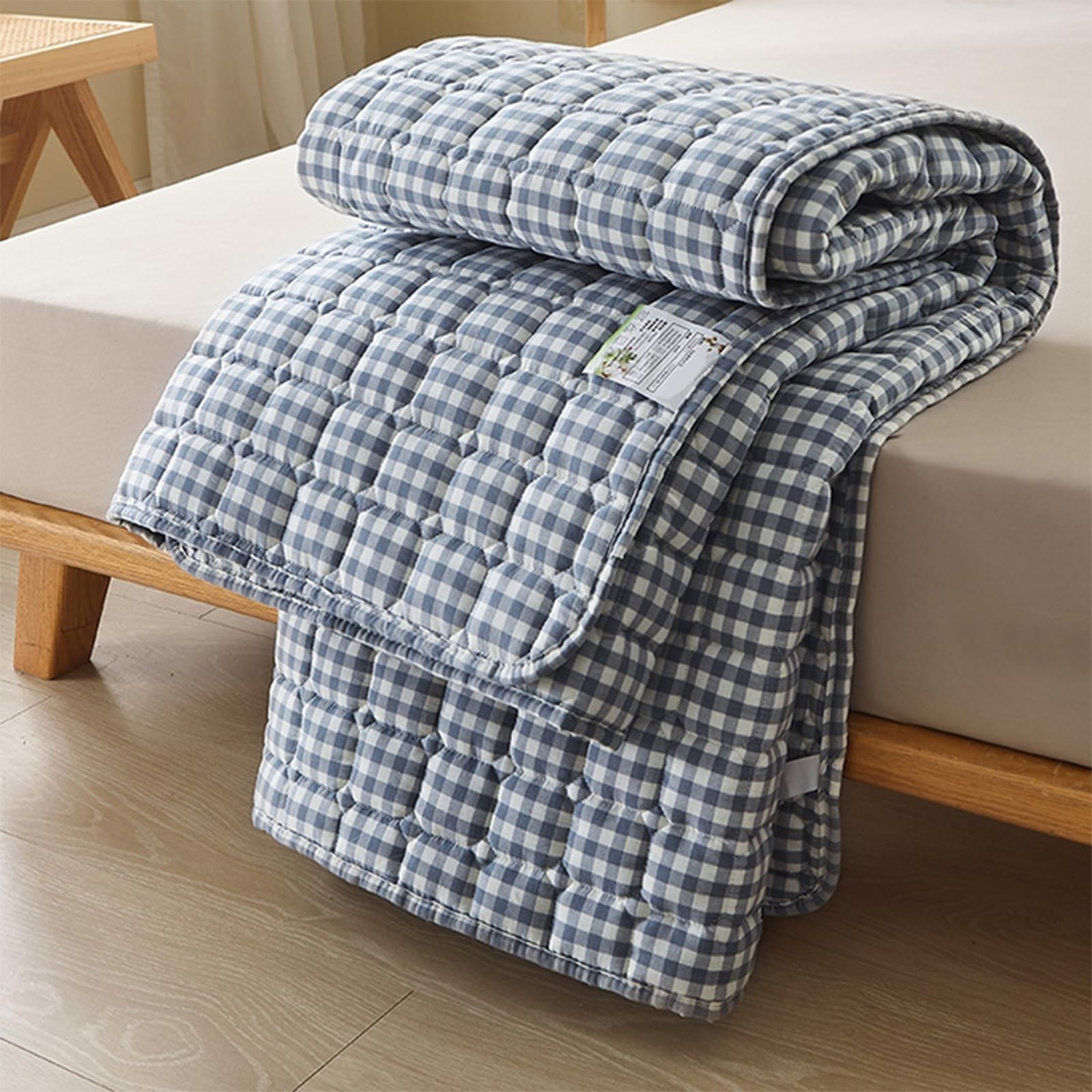 Matratzenschoner 120 x 200 cm Gesteppte Matratzenauflage Blau Eckgummis, Matratzenschoner aus 100% Baumwolle, Basic Matratzenschutz