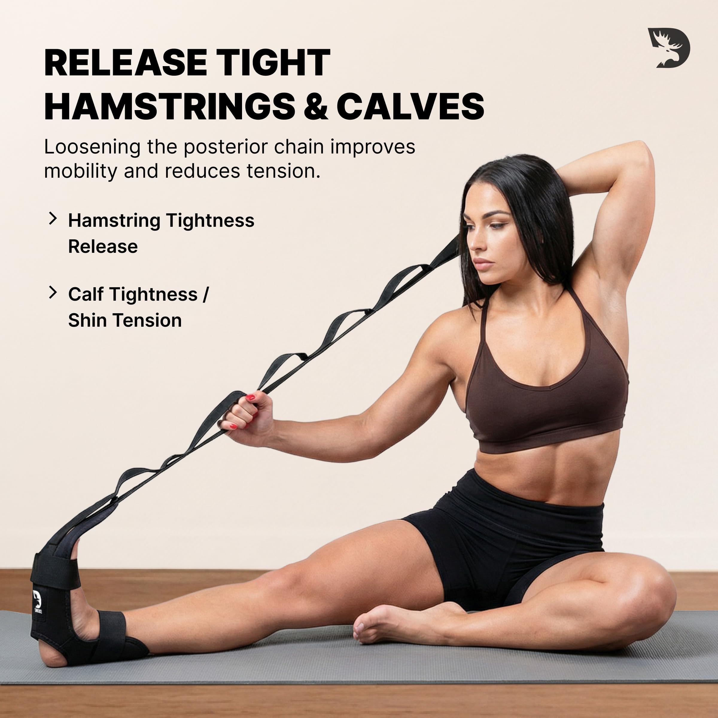 DMoose Fitness Foot & Calf Stretcher Con Cintura Di Stretching Imbottita Regolabile, Sollievo Dalla Tendinite - Cintura Di Stretching Per Le Gambe Da Yoga Per Una Maggiore Flessibilità