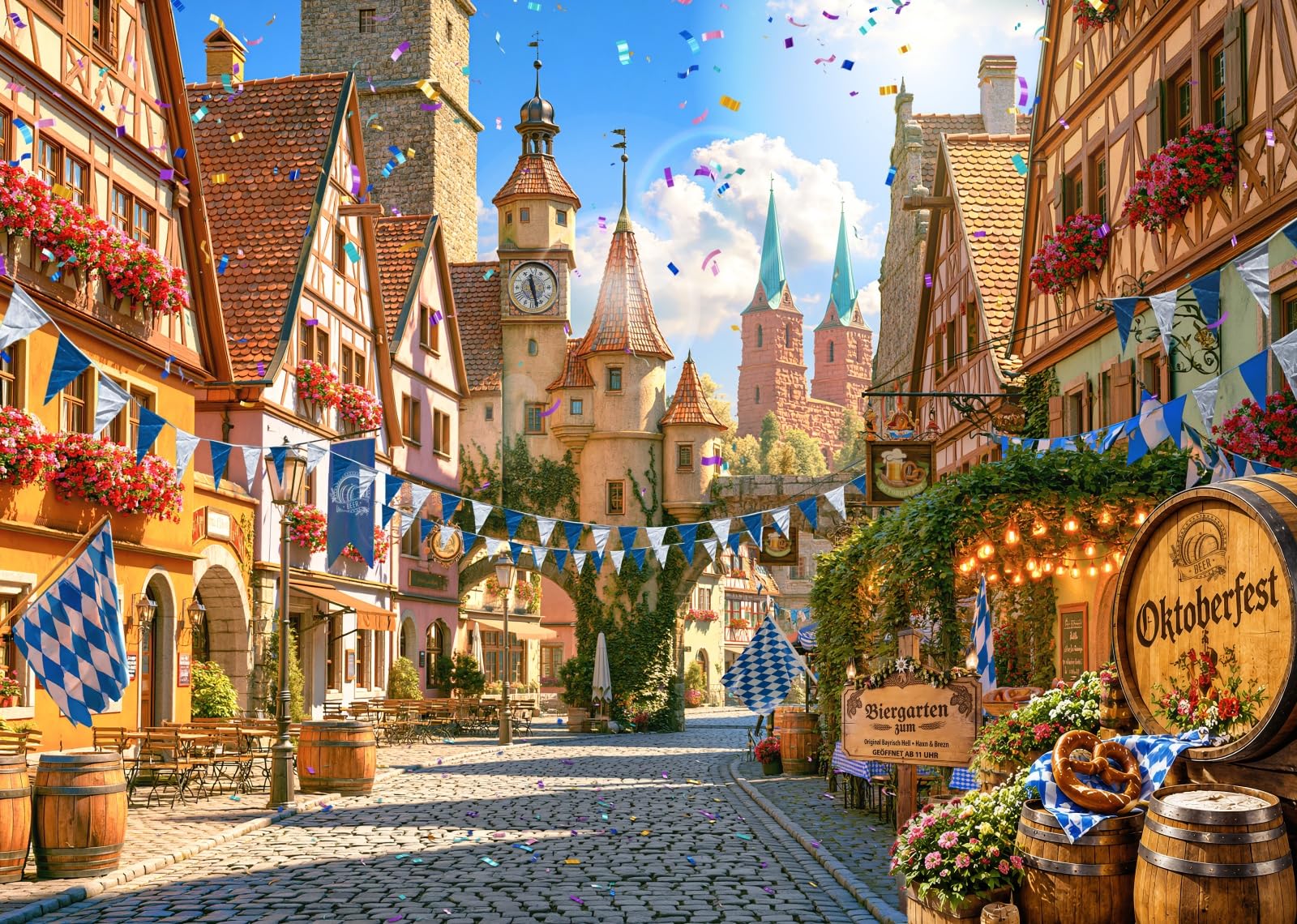 BELECO 4.6x2.5m Sfondo tessuto Oktoberfest decorazioni festa birra bavarese banner stampato con borgo antico bavarese arredo interno accessori pratici per shooting fotografici domestici
