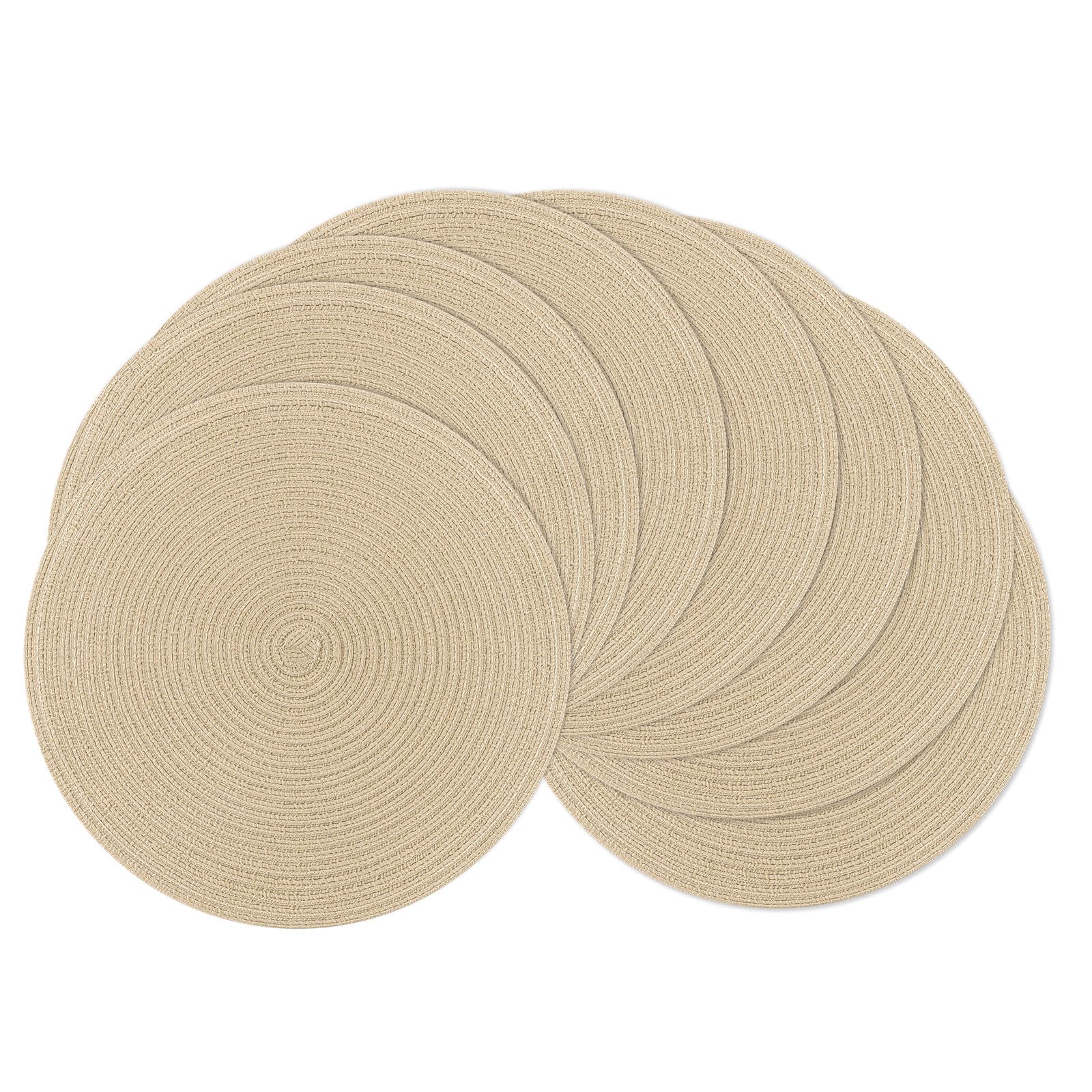 SHACOS 15 inch Round Placemats Set of 8 for Dining Table Cotton Polyester Braided Place Mats Washable Kitchen Table Mats for Dinner Party Table (Light Beige, 8)