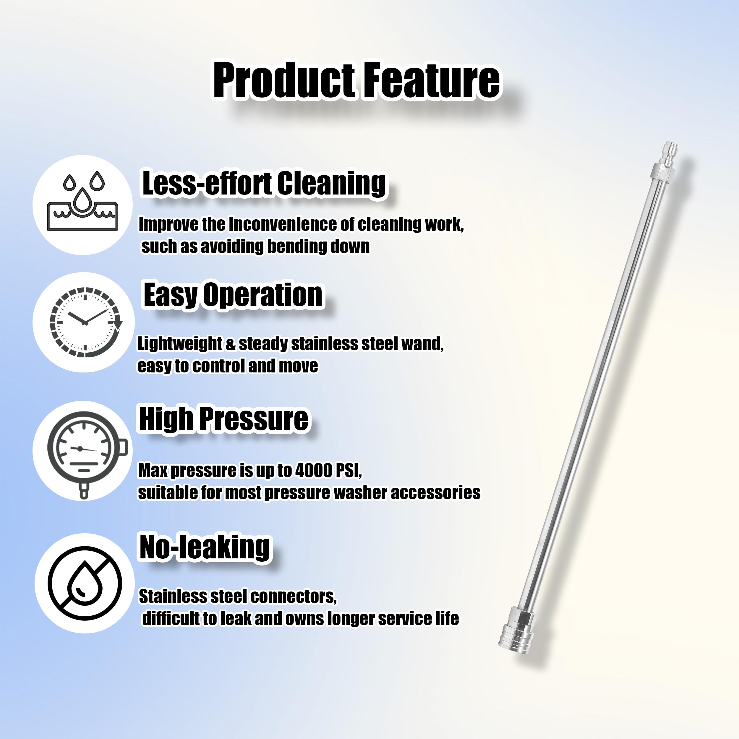 JOEJET - Vara de extensión para limpiadora a presión, cuerpo y accesorios de acero inoxidable, lanza de hidrolimpiadora de 43 cm con conexión rápida de 1/4", paquete de 2