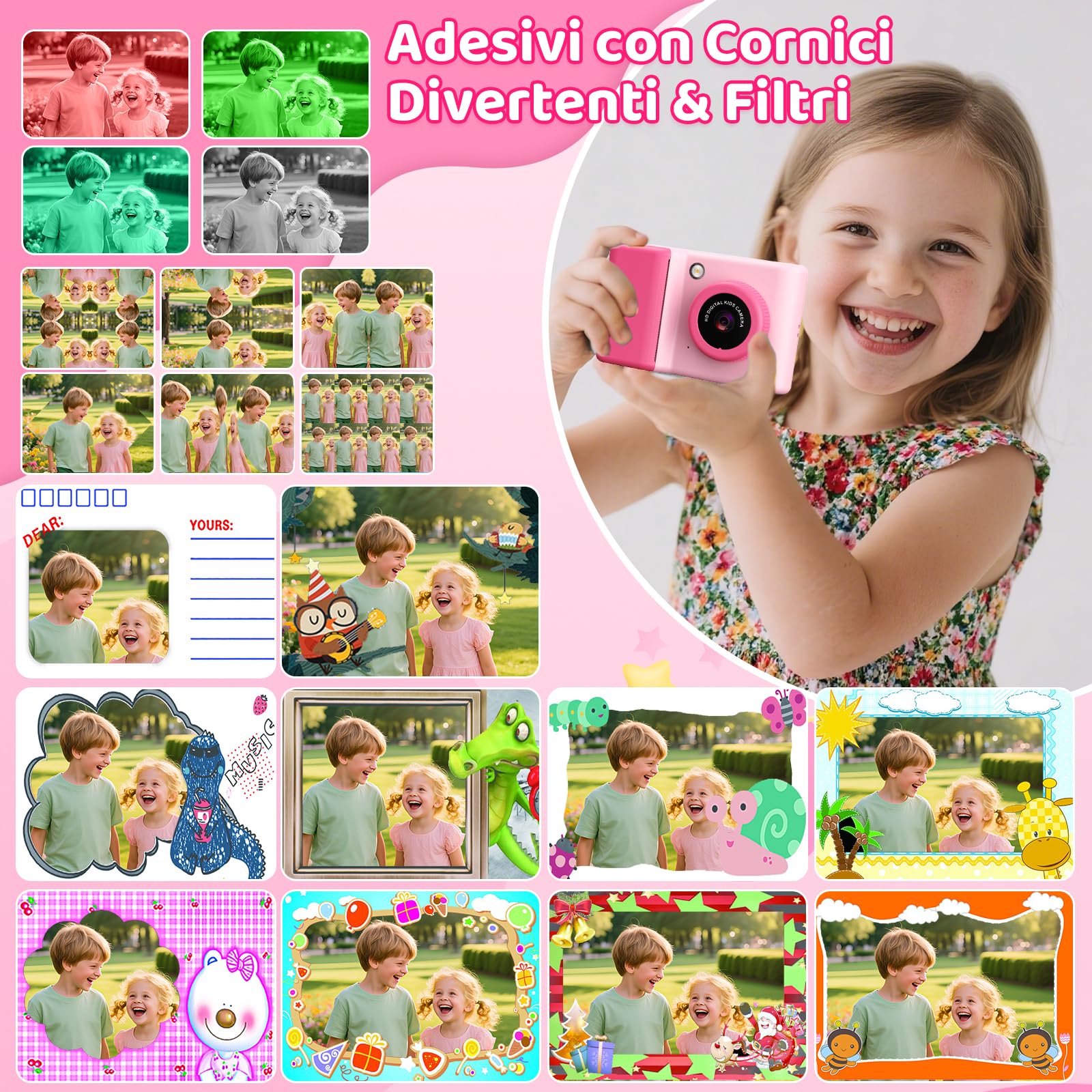 uleway Macchina Fotografica Bambini Istantanea, 2,4" Schermo 1080P Fotocamera Istantanea con 32GB Scheda,Fotocamera Digitale Regalo Giocattolo per Bambini Ragazzi Ragazze 3-12 Anni