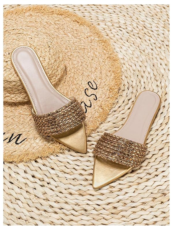 GORGLITTER Women's Rhinestone Sandals Dressy Sparkly Pointed Open Toe Flats by GORGLITTER - Used condition - Image 3