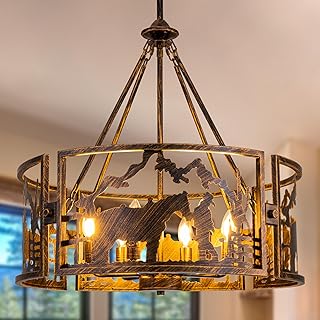 TOCHIC 6-Light Farmhouse Chandelier for Dining Room, Rustic Drum Chandel...