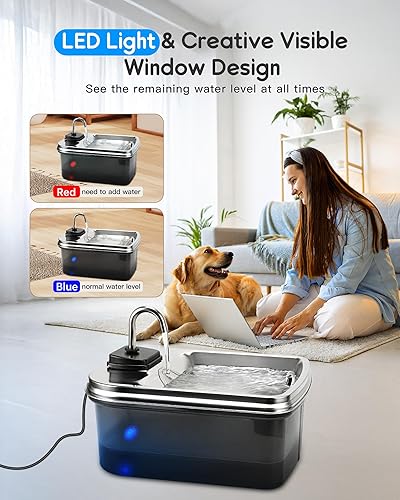 Miniatura 3 de Fuente de agua para perros de 7.5L254 onzas con 4 filtros, dispensador de agua para mascotas de acero inoxidable para perros grandes, fuente