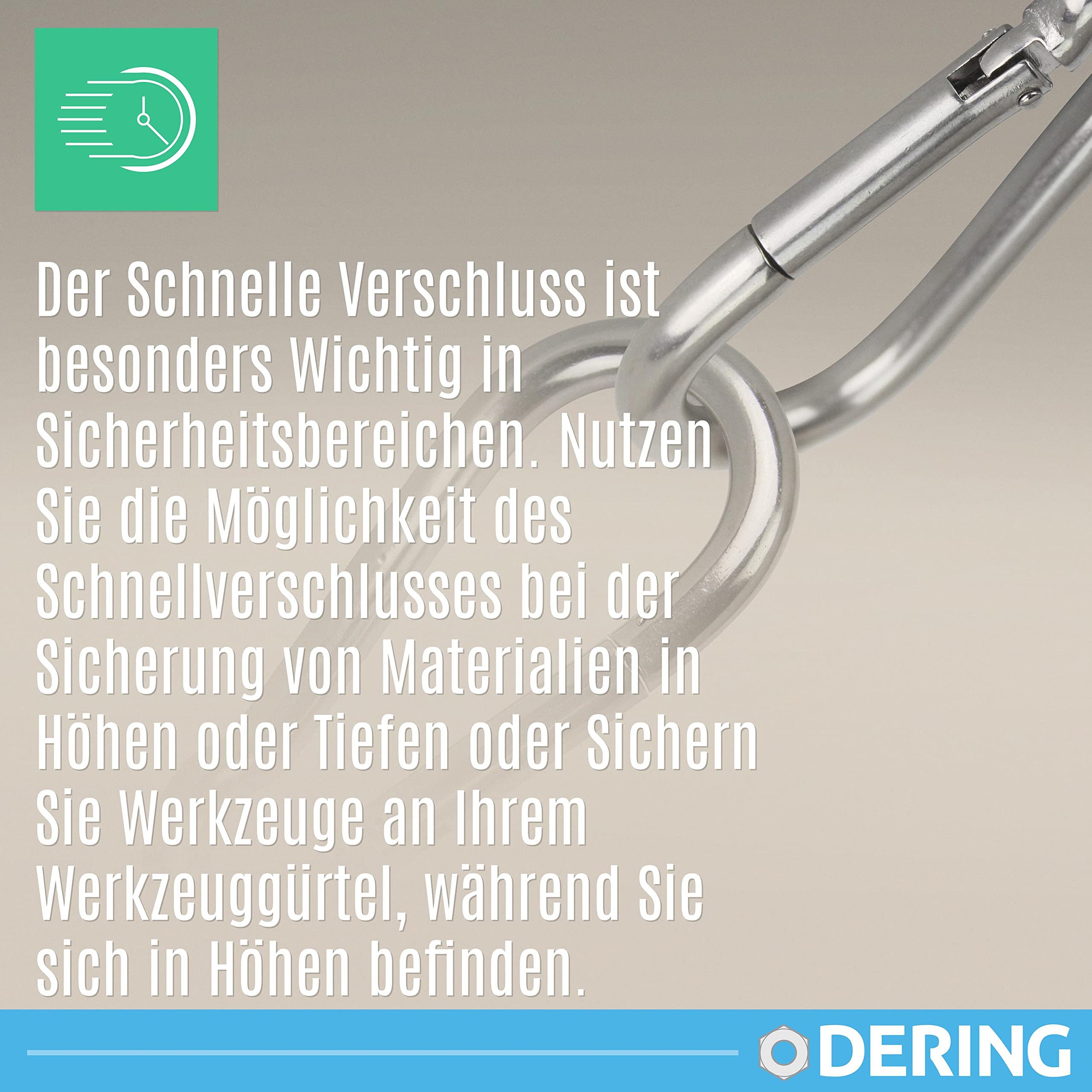 DERING Karabiner Edelstahl 10x100 mm 25 Stück Karabinerhaken für Camping Zubehör