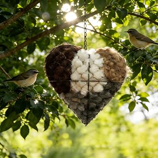 Peiiwdc Handmade Alpaca Fiber Bird Nesting Heart, Refillable Bird Nesting Material,Hummingbird Houses Nester Winter Shelter Garden Art Birdhouse Outside Gifts for Birds Lovers (1Pcs)