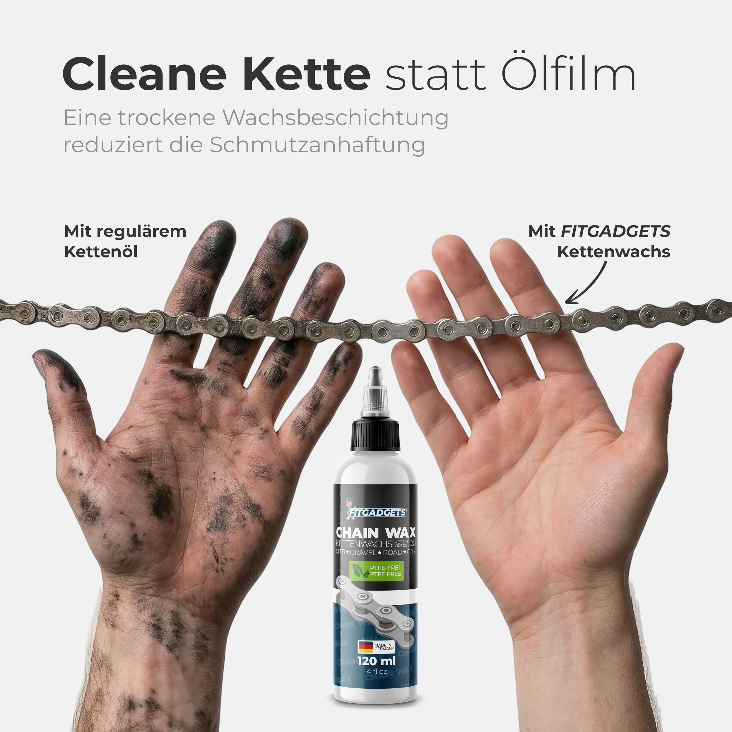 Fitgadgets Chain Wax Starter-Set, Kettenwachs Spar-Komplettset, 500g Heißwachs Pellets, 120ml Kettenwachs, 5 Kettenhalter, für Gravelbike, Rennrad, MTB & E-Bike