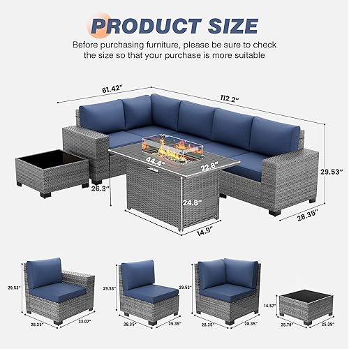 Miniatura 9 de Amopatio Juego de muebles de patio de 8 piezas para exteriores con mesa de fogata de gas juego de conversación de pozo de mimbre de PE muebles