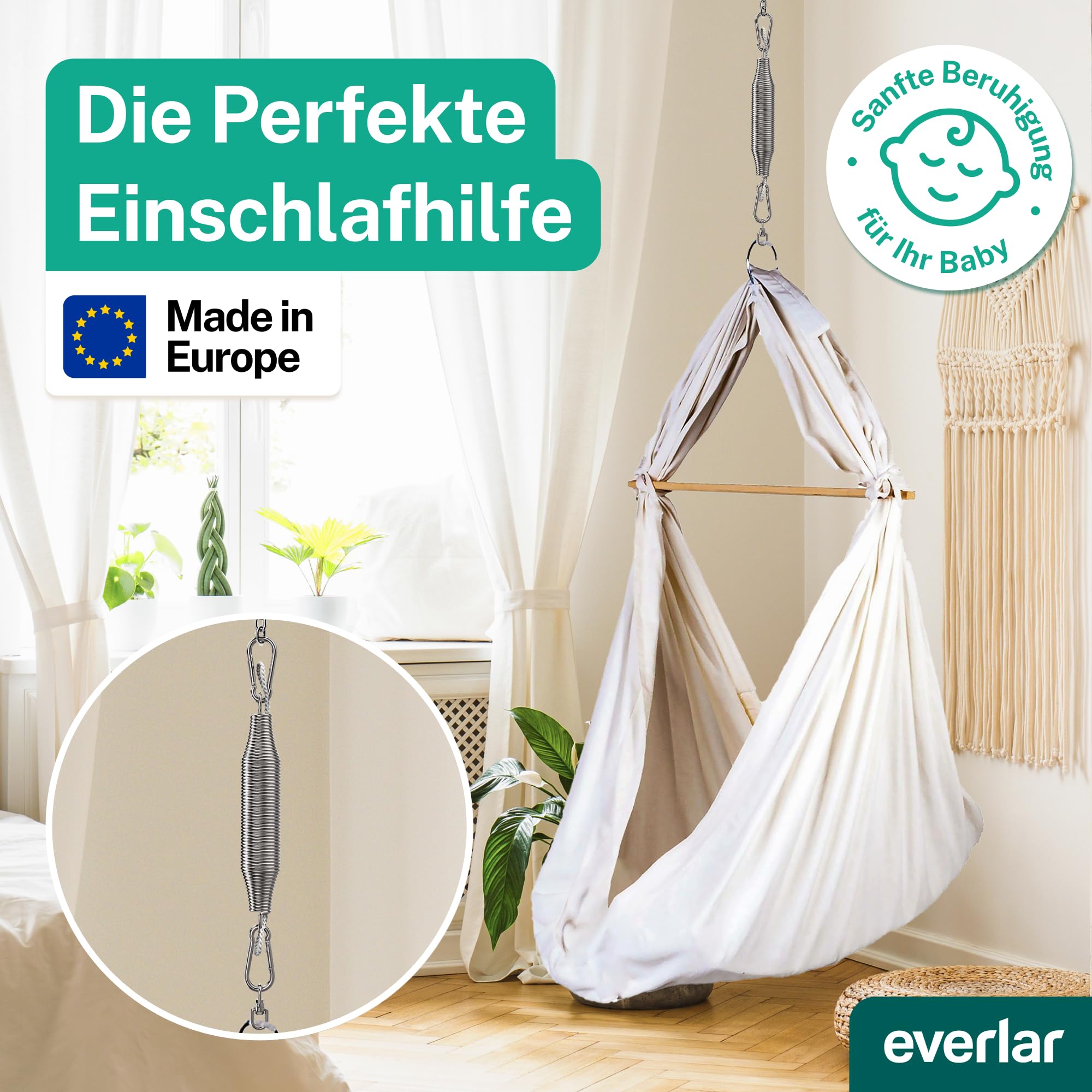 Feder für Babywiege I Perfekte Einschlafhilfe Made in EU I Für raschen & ruhigen Schlaf I Für Baby Hängewiege, Federwiege I Schwingfeder Babyhängematte Türklammer I Bis 15kg