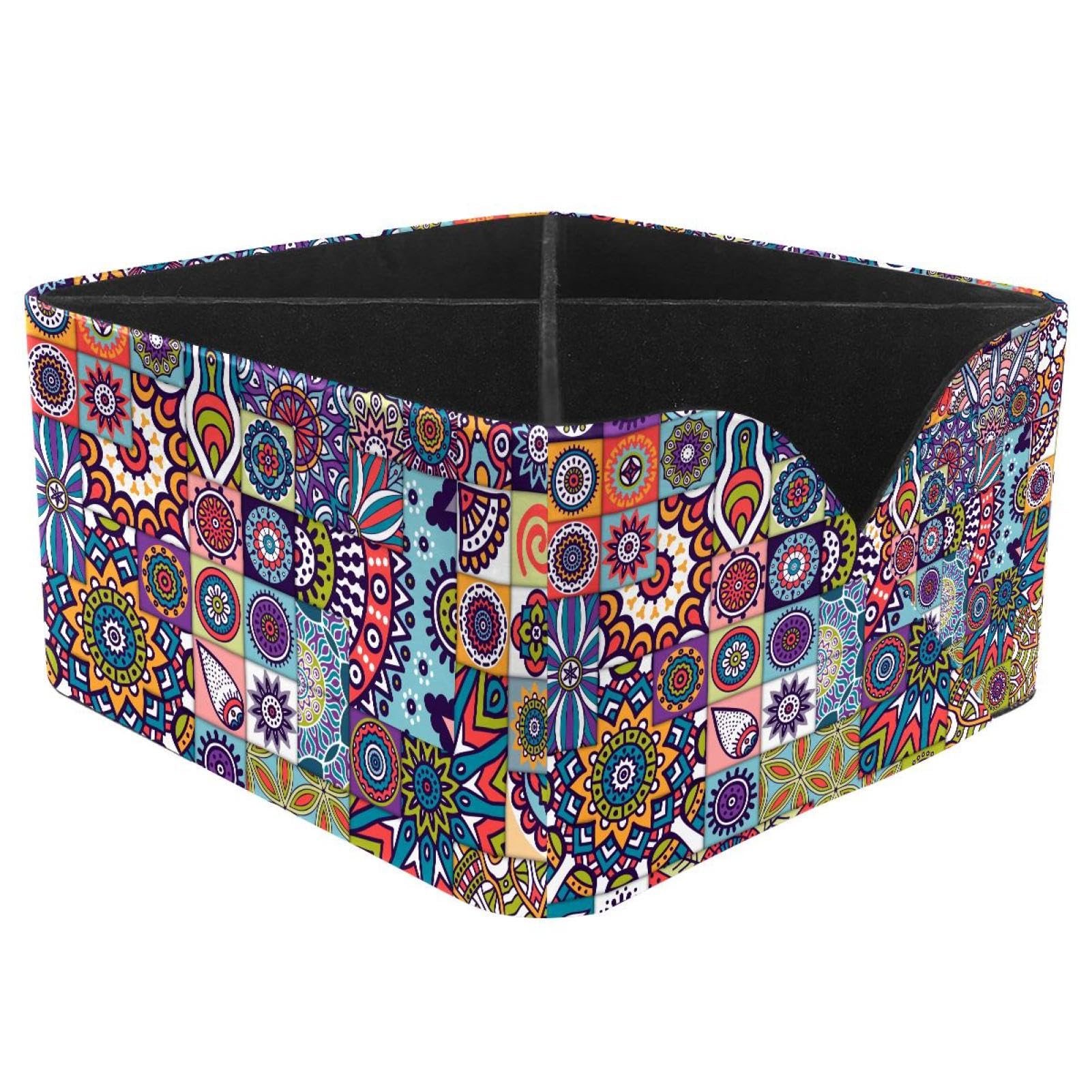 KengjuTesu Mandala Style Desktop Organizer Pen Holder, Rectangular Pencil Cup for Office, Study and Makeup Stations