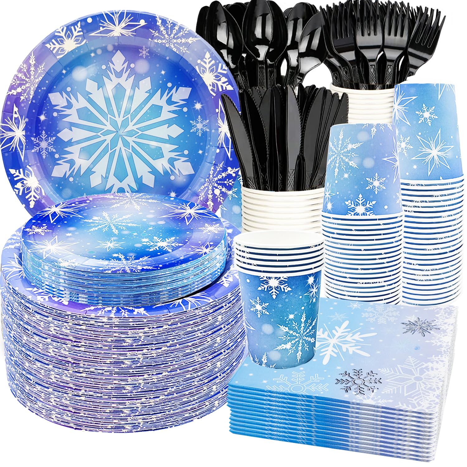 175-teiliges Party-Set Im Schneeflocken-Design – Inkl. Teller, Becher, Besteck & Servietten Für 25 Gäste, Winter-Wunderland-Thema