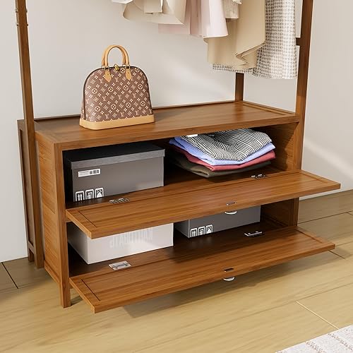 Miniatura 8 de Perchero Colgante Mejorado Perchero de Ropa con Cajones, Percheros de Ropa Gruesos Sólidos con Estantes, Armario de 27.6 Pulgadas de Ancho con