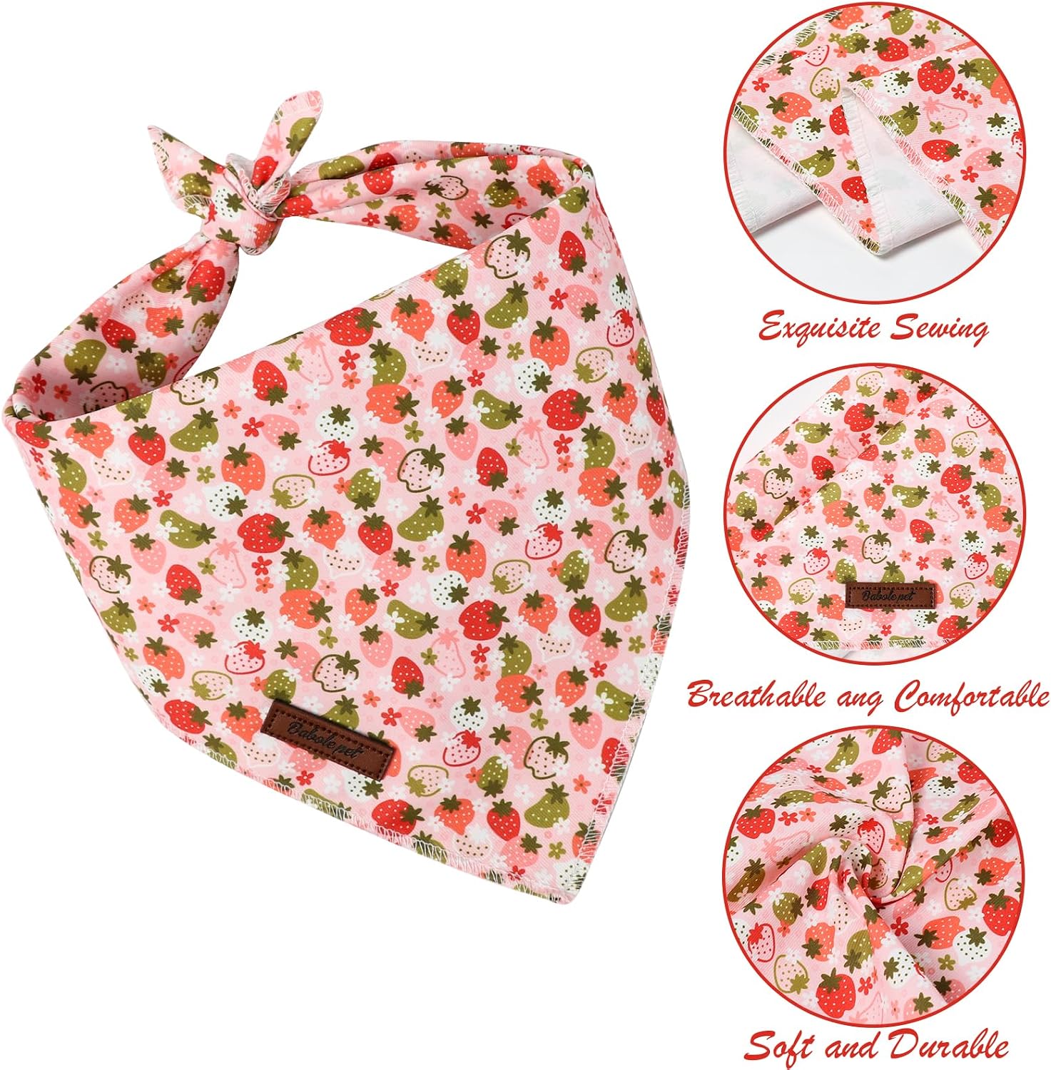 Strawberry Dog Bandana - Soft Pastel Spring Summer Dog Neck Scarf, Cute Pet Bib for Medium Large Dogs, Sweet Photo Dogs Cats Prop for Daily Use Parties & Pet Photography L image 4