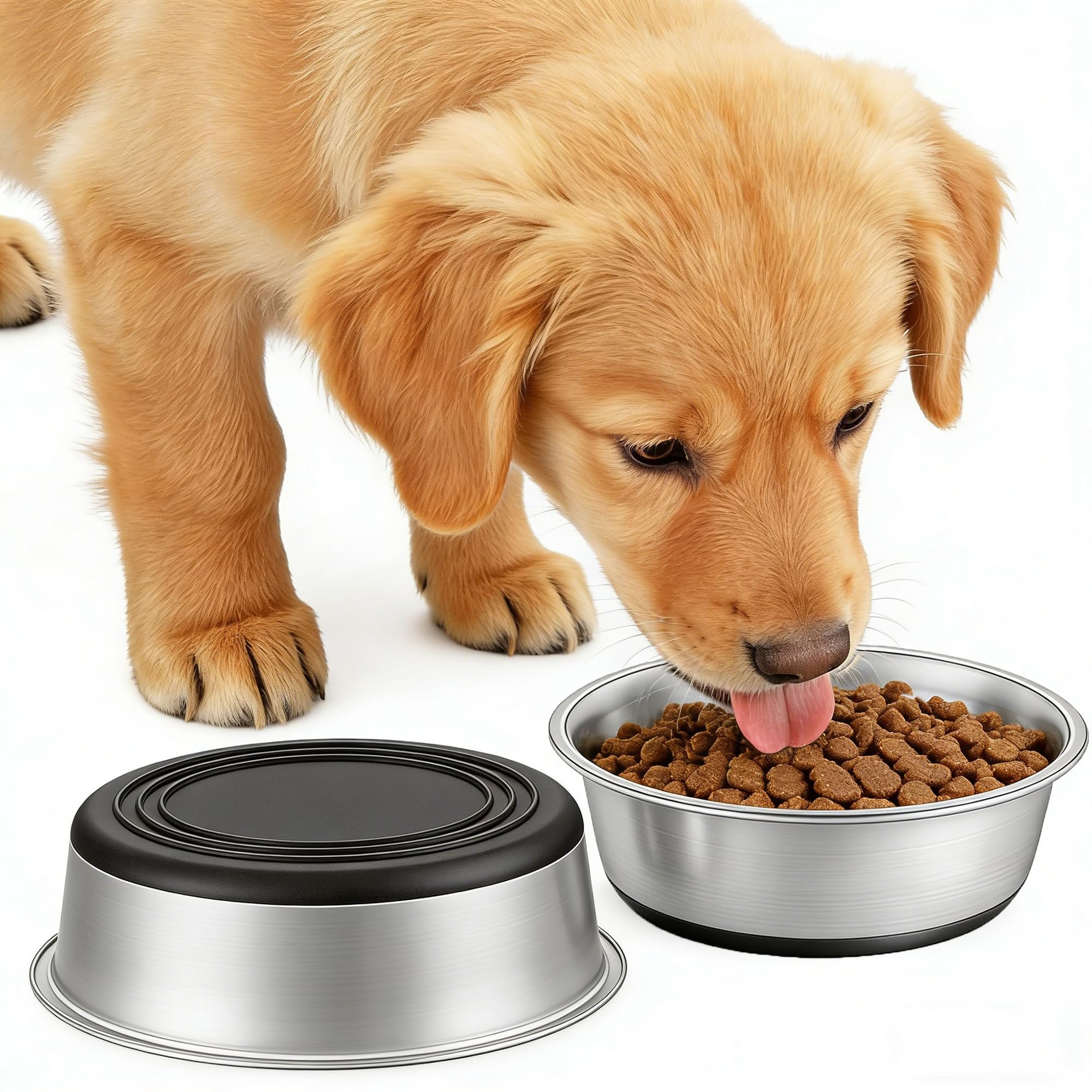 Stainless Steel Cat Bowls, Cat Food Bowl, Cat Water Bowl – 15cm Wide, Non-Slip Silicone Base, Set of 2