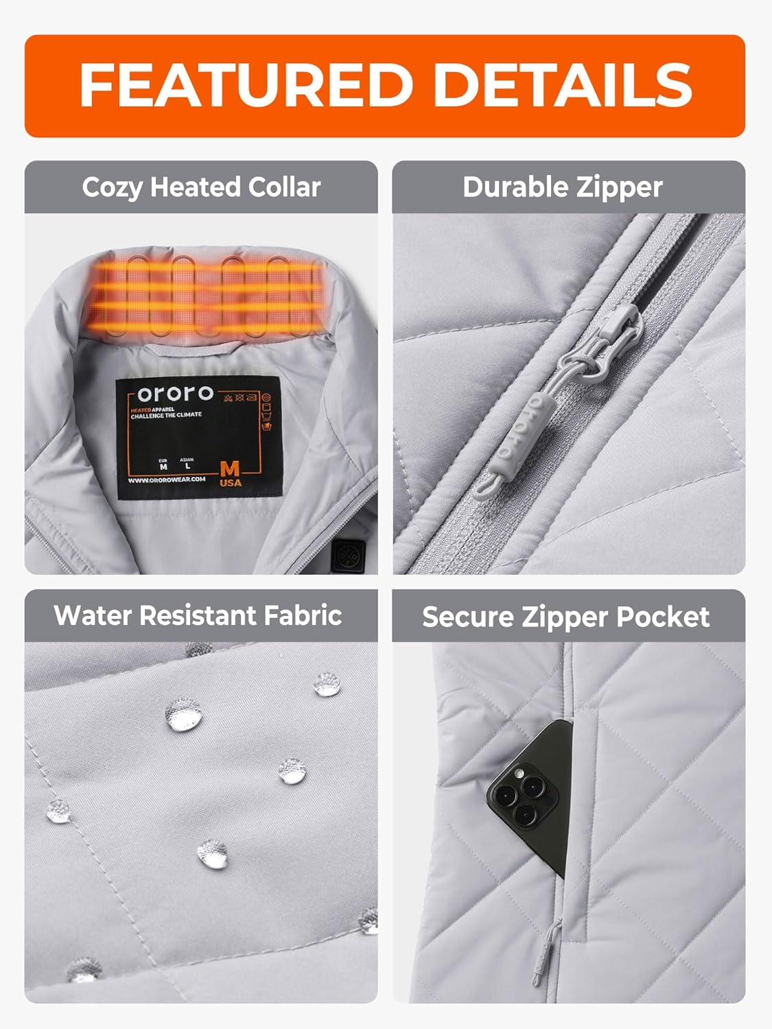 ORORO Quilted Heated Vest for Women, Lightweight Quilted Heating Vest with USB-C Rechargeable Battery - Image 5