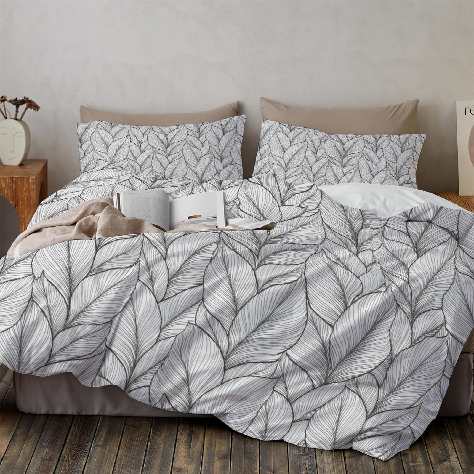 Housse de couette 200x200 parure de lit 3 pièces gris clair linge de lit 2 personnes