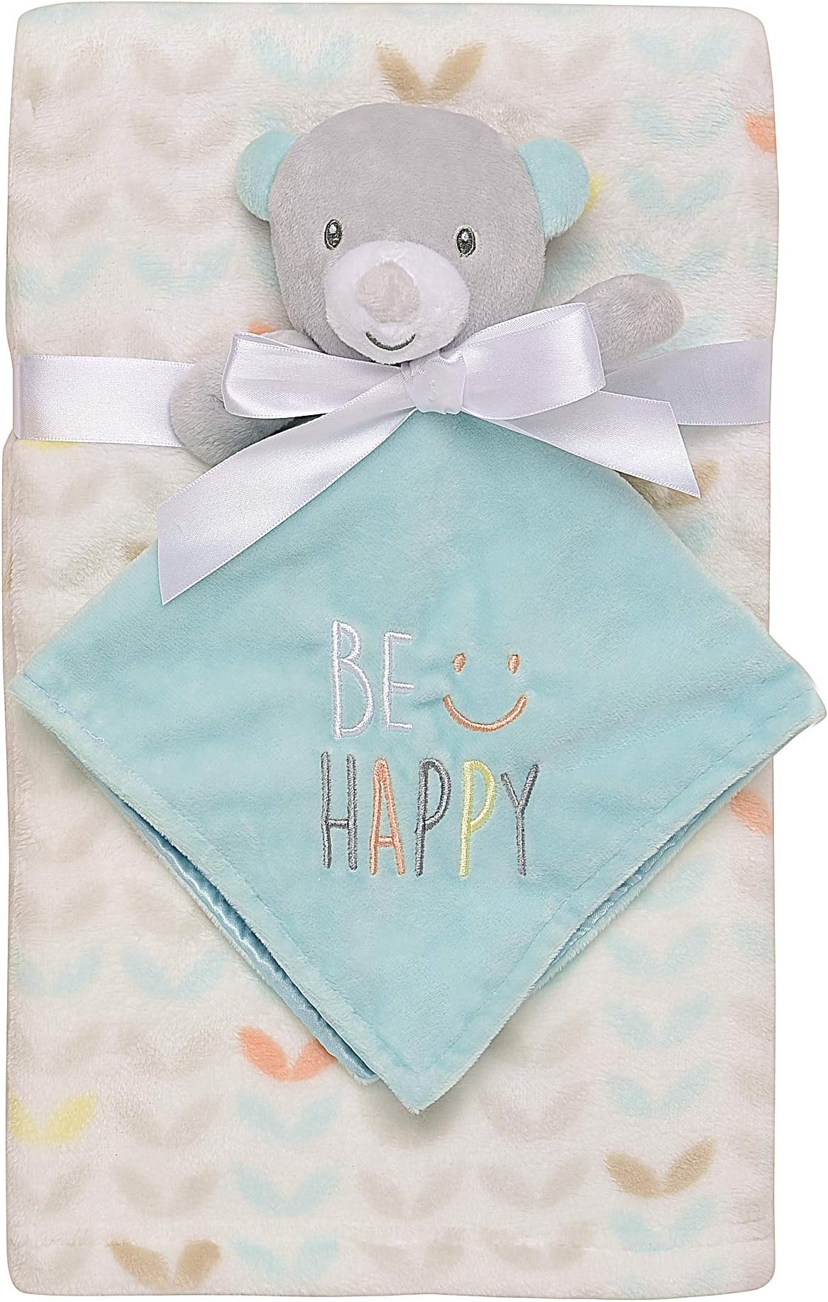 Baby Starters 2-Piece Snuggle Buddy Toy Rattle and Plush Baby Blanket Gift Set for Newborns and New Moms (Aqua, Bear, 30"x36")