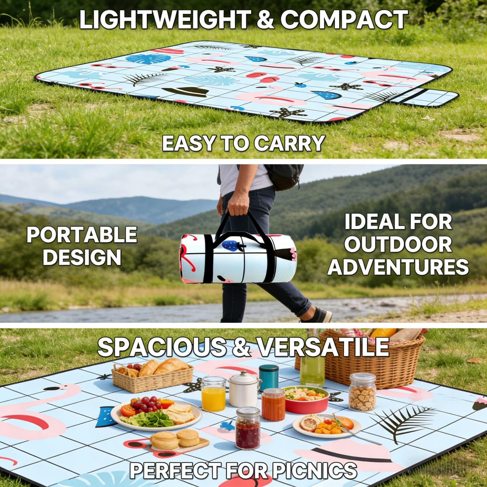 Couverture de Pique Nique Compacte, XXL Nappe Pique Nique Impermeable Couverture de Camping Léger et Portable Tapis de Plage Anti Sable (Empreinte de Feuille 8,300x200cm)