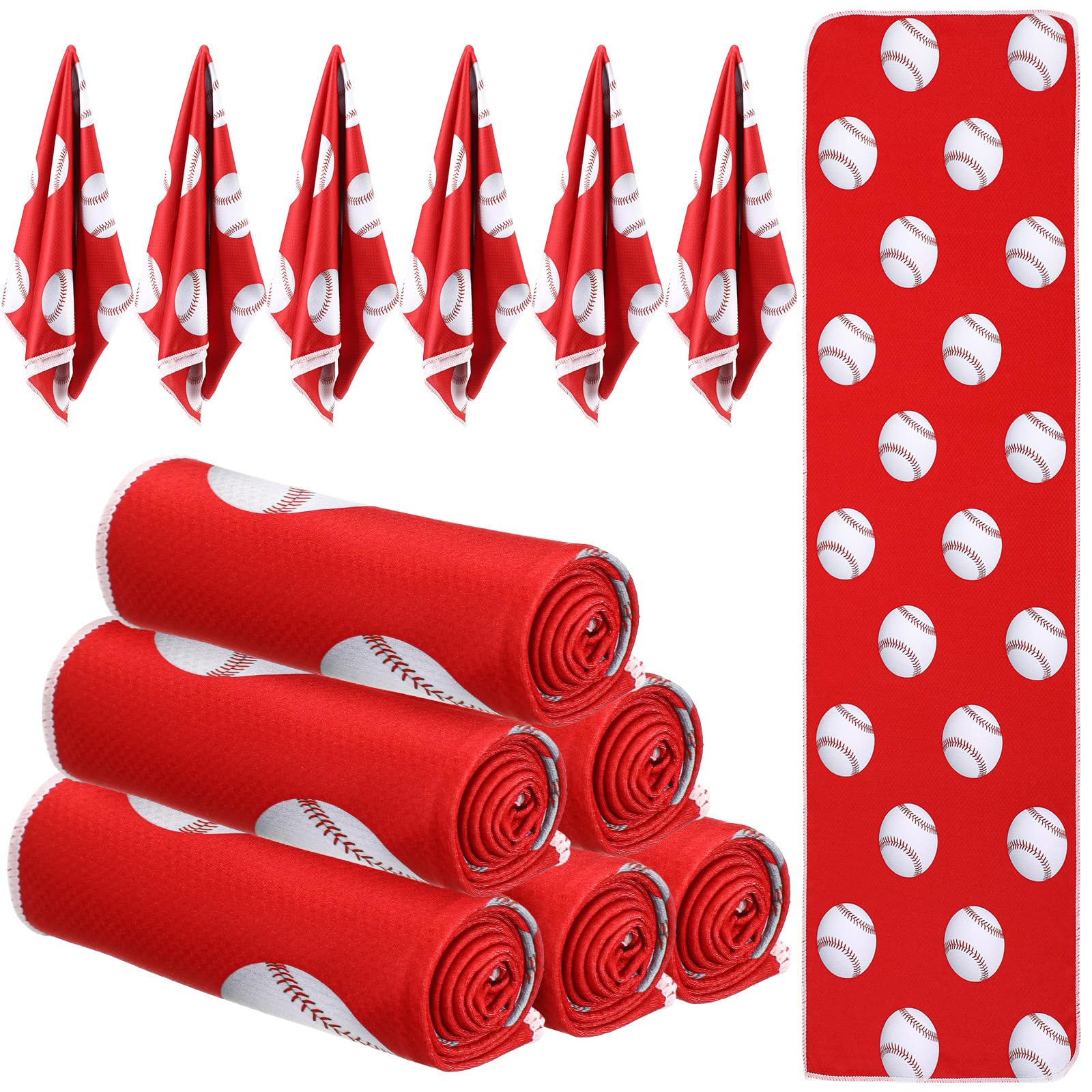 Peryiter 12 mini asciugamani rinfrescanti, 76,2 x 22,9 cm, per baseball, softball, calcio, golf, asciugamano traspirante, in microfibra, per sport, palestra, corsa, allenatore, regalo (baseball, rosso