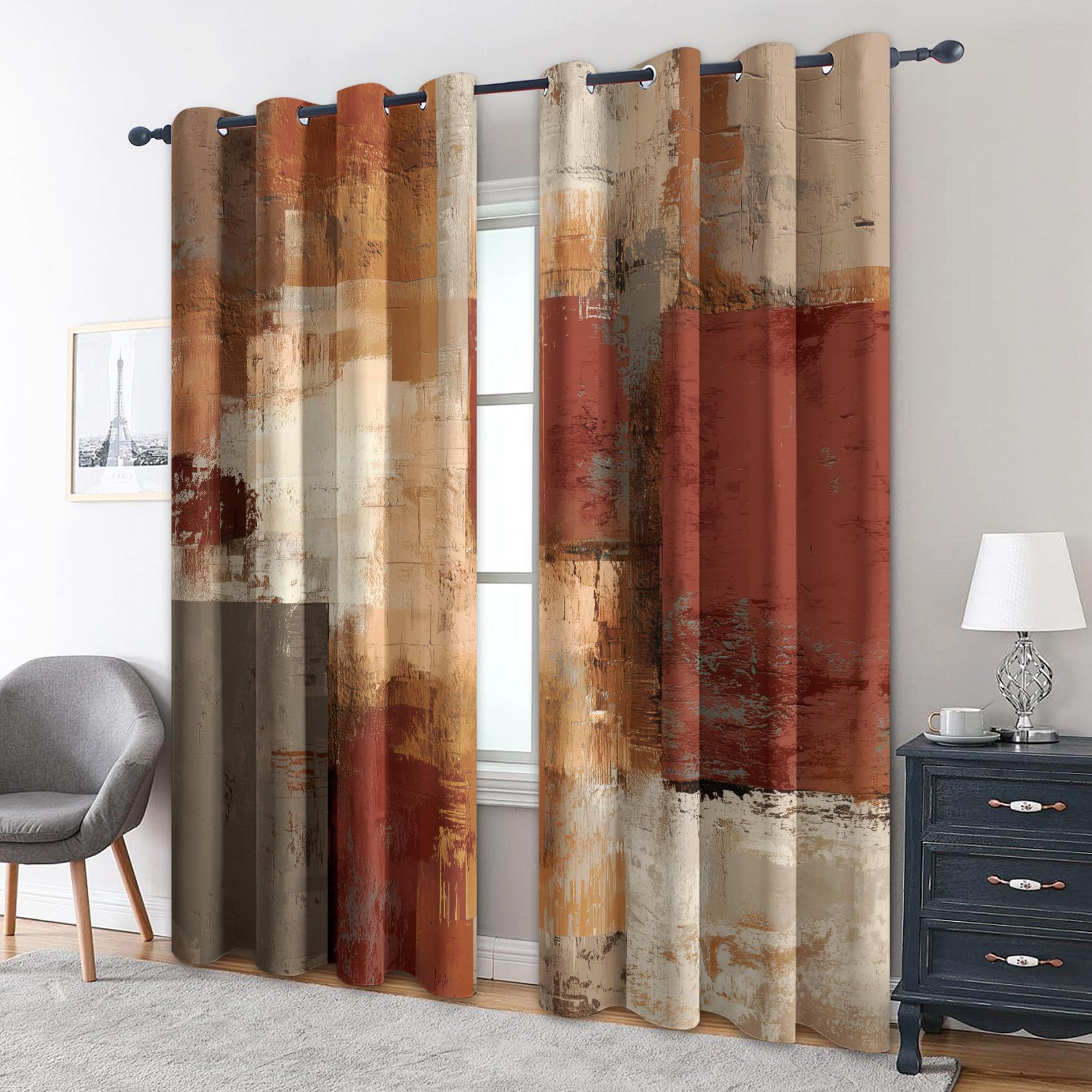 Abstract Art Curtains Blackout, 90x90 Inch 2 Panels - Modern Oil Painting Pattern Black Out Curtains, Home Decor, 90 Drop Eyelet Window Drapes for Bedroom, Living Room A&BM162