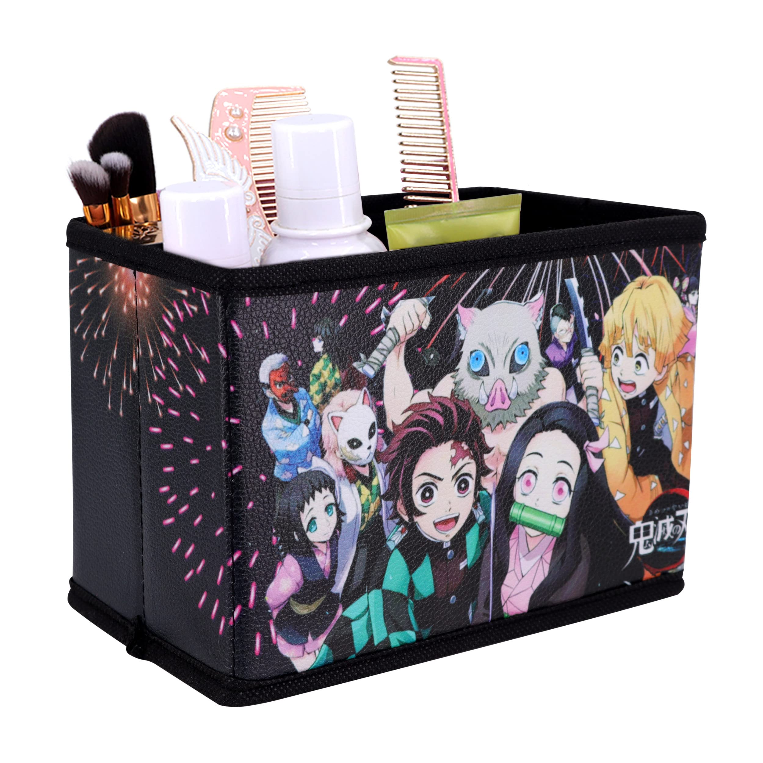 Roffatide Anime Desk Organizer Storage Office Makeup Supplies Small Foldable Basket Desktop Storage Box Storage Cube Bins for Room Decor
