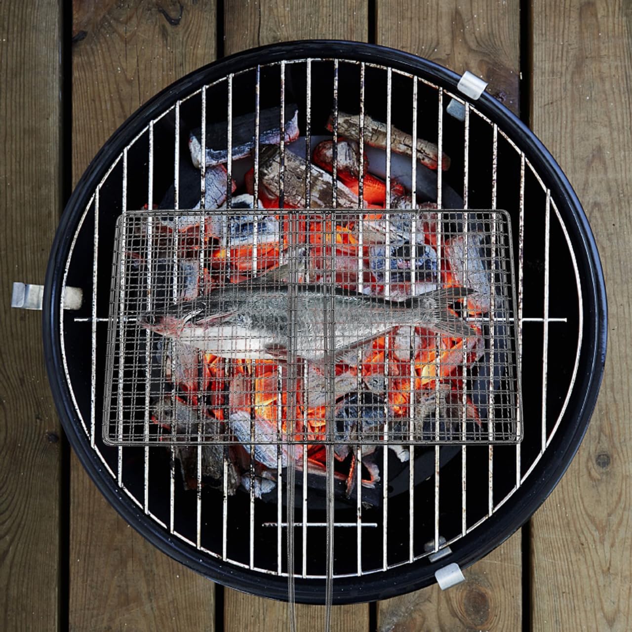 ibasenice Portable Fish Grill Basket Stainless Steel Outdoor Bbq Grill Rack with Heat-Resistant Handle for Camping Grilling Fish Vegetables Shrimp
