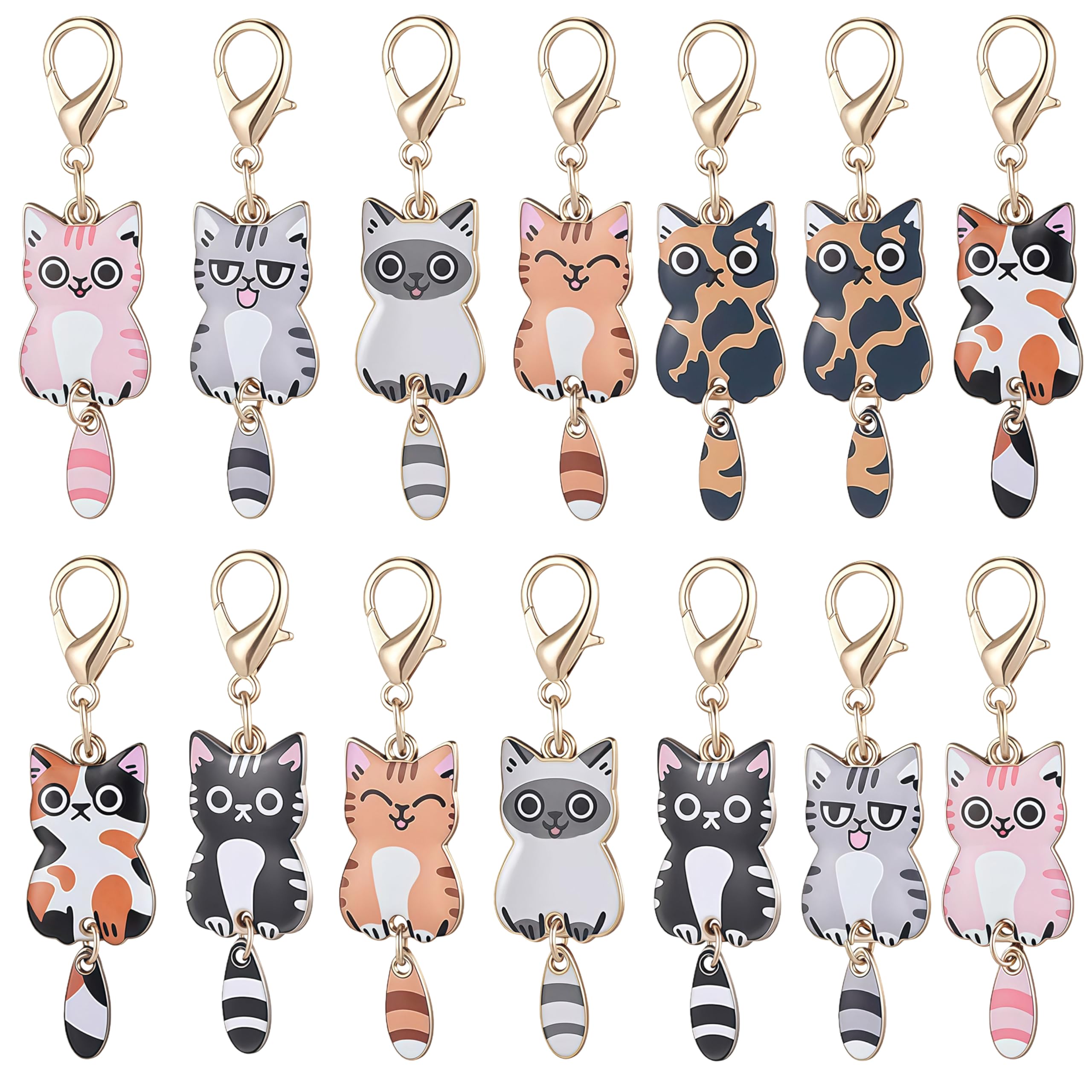 Zosutetoxo 14-delige Katten Sleutelhanger Set: Schattige Katten Charms met Bewegende Staart, Veelzijdige Sleutelhangers en Tashangers als Speciaal Geschenk voor Kattenliefhebbers
