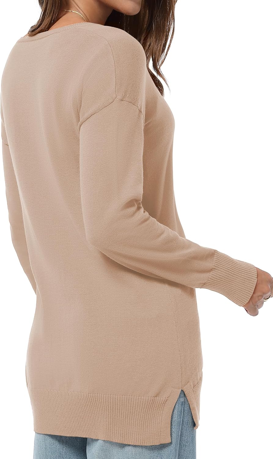 QUALFORT Women's V-Neck Long Sweater Lightweight Pullover Tunic Cotton Sweaters Long Sleeve Knit Comfort Causal Tops - Image 5