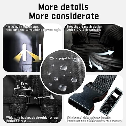 Miniatura 4 de Bolsa seca de 55 litros para hombres  Mochila impermeable resistente, mochila grande enrollable resistente a desgarros para kayak, camping,