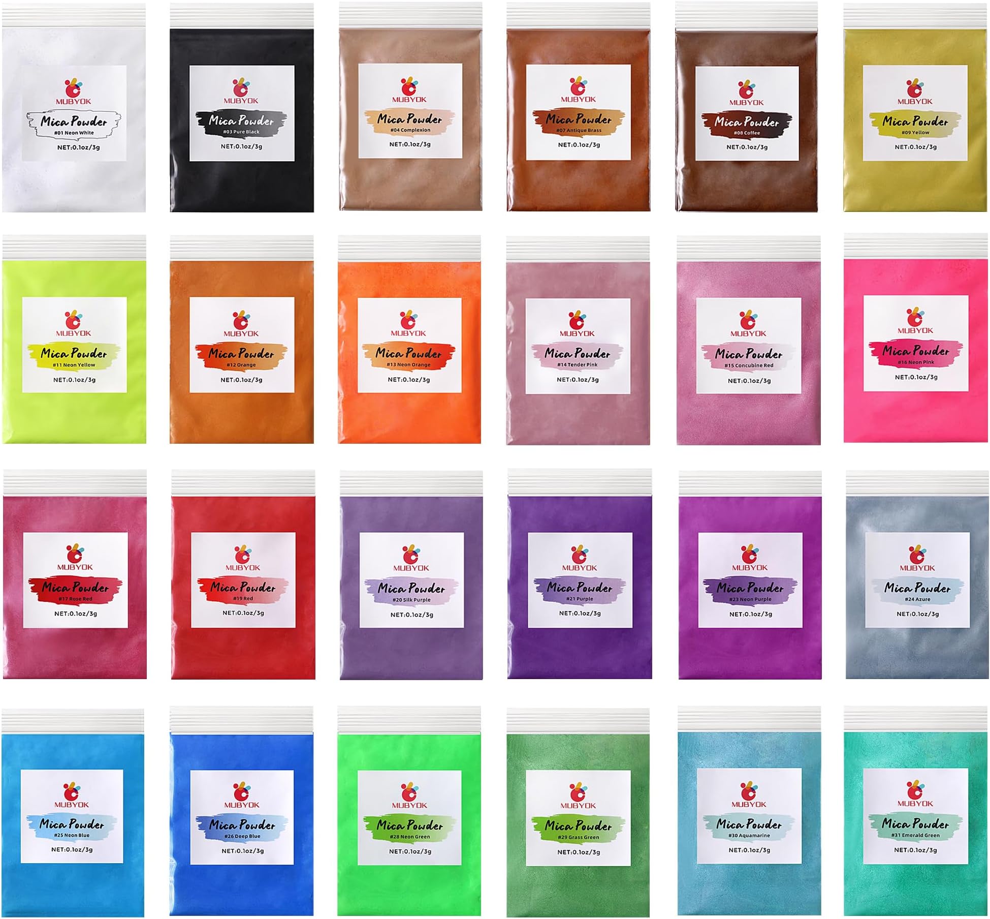 MUBYOK 24 Colors Mica Powder Pigment Set for Car Freshie Supplies 3g