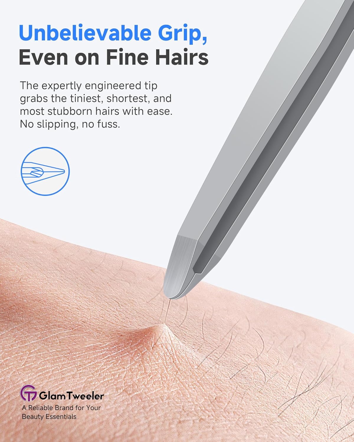 Premium Hand-Made Tweezers with Safe Rounded Tip & Comfort Spring for Pain-Free Plucking, Thick Stainless Steel for Precise Grip on Eyebrows & Facial Hair, Designed for Women and Men