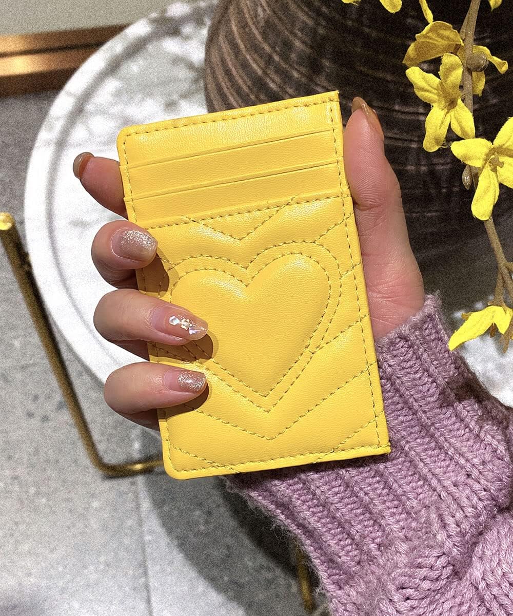 Quilted Leather Credit Card Holder for Women Small Wallet (Yellow)