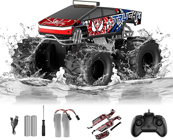 Remote Control Car, Amphibious Monster Truck Toys for Boys RC Cars, 2.4 GHz Waterproof RC Trucks, 1:18 4WD All Terrain Off-Road Pickup, Cool Christmas Birthday Ideas Gifts for Kids 6+ Year Old
