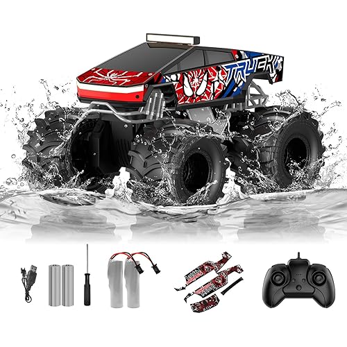 Remote Control Car, Amphibious Monster Truck Toys for Boys RC Cars, 2.4 GHz Waterproof RC Trucks, 1:18 4WD All Terrain Off-Road Pickup, Cool Christmas Birthday Ideas Gifts for Kids 6+ Year Old