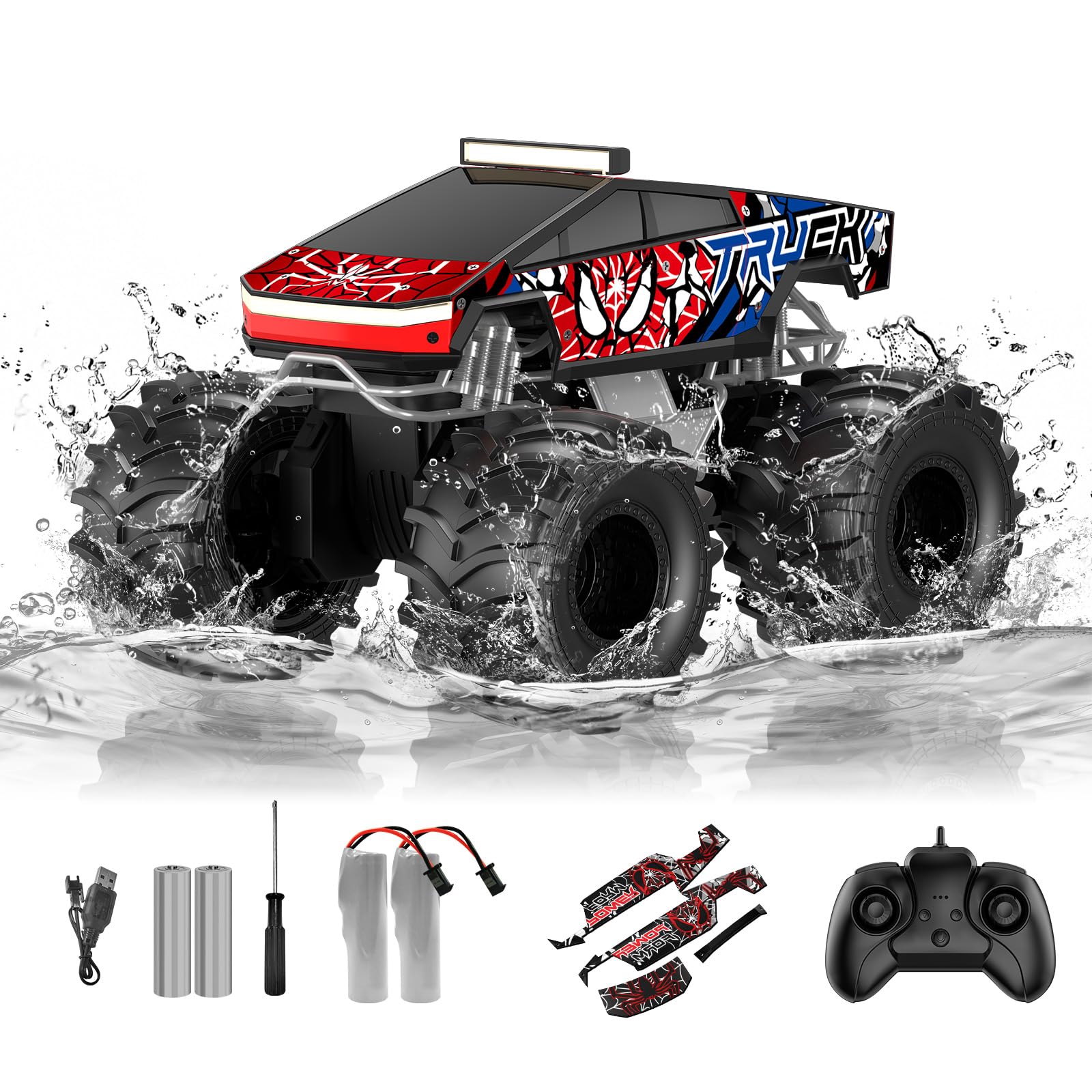 Remote Control Car, Amphibious Monster Truck Toys for Boys RC Cars, 2.4 GHz Waterproof RC Trucks, 1:18 4WD All Terrain Off-Road Pickup, Cool Christmas Birthday Ideas Gifts for Kids 6+ Year Old