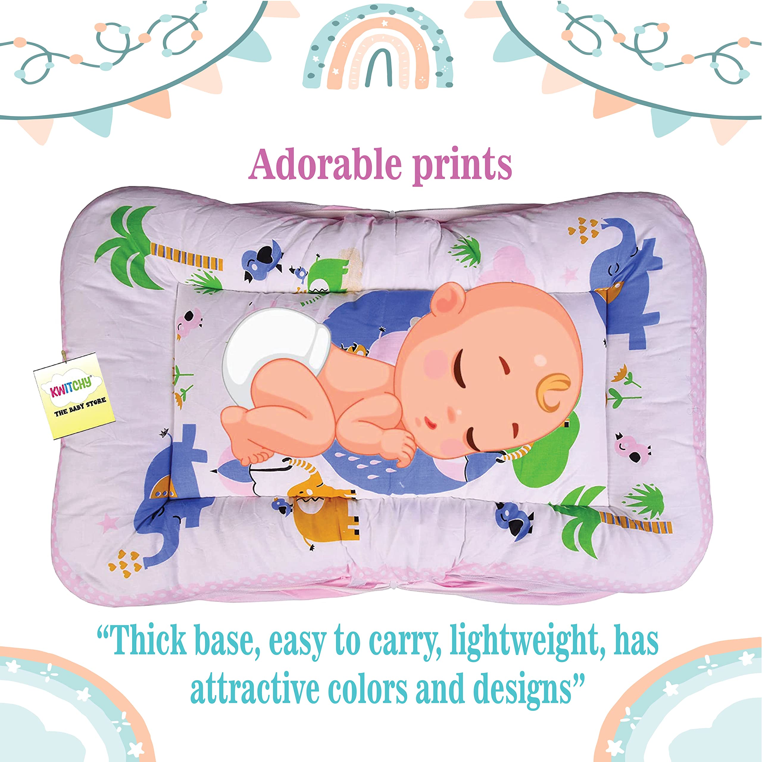 Kwitchy Baby Bed with Mosquito Net New Born Baby Bedding Set | Folding Bed | Toddler Mattress | Cotton | Gadda Set | Travel Beds | Boys & Girls | Gift Pack (0-6 M) (Pink) 4
