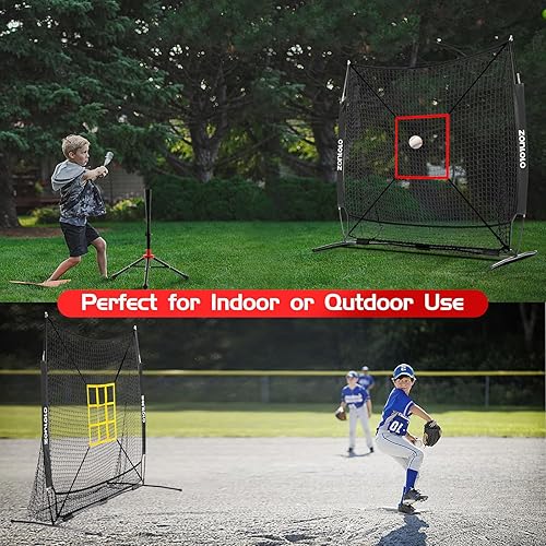 Miniatura 6 de 6x6ft Baseball & Softball Net for Hitting,Pitching and Batting, Throwing,Baseball net with Sturdy Bow Frame,Battting Tee,Strike Zone, Middle