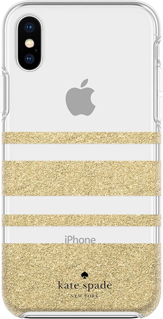 Amazon Com Kate Spade New York Charlotte Stripe Case For Iphone Xs Max Gold Glitter Clear Protective Hardshell