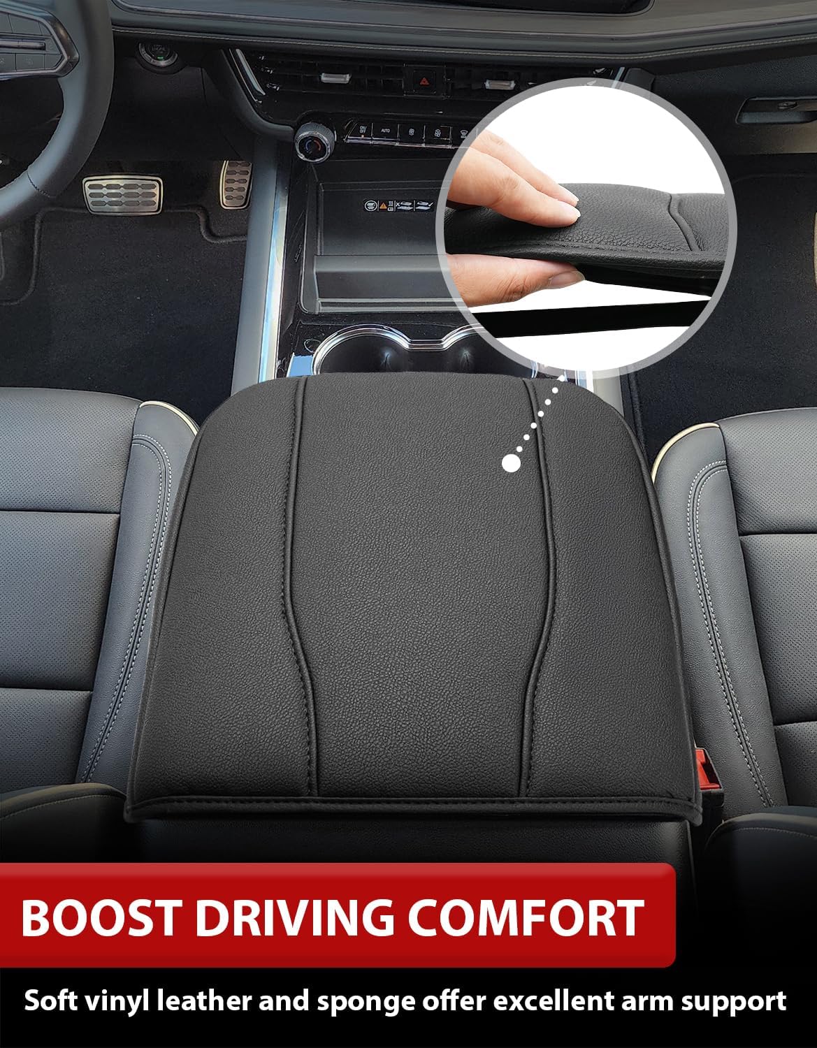 KBH Center Console Armrest Cover for Chevrolet Chevy Tahoe Suburban, GMC Yukon 2021-2025, PU Leather Trim, Durable Arm Rest Covering, Anti-Scratch (Fits Power Sliding Console Only)