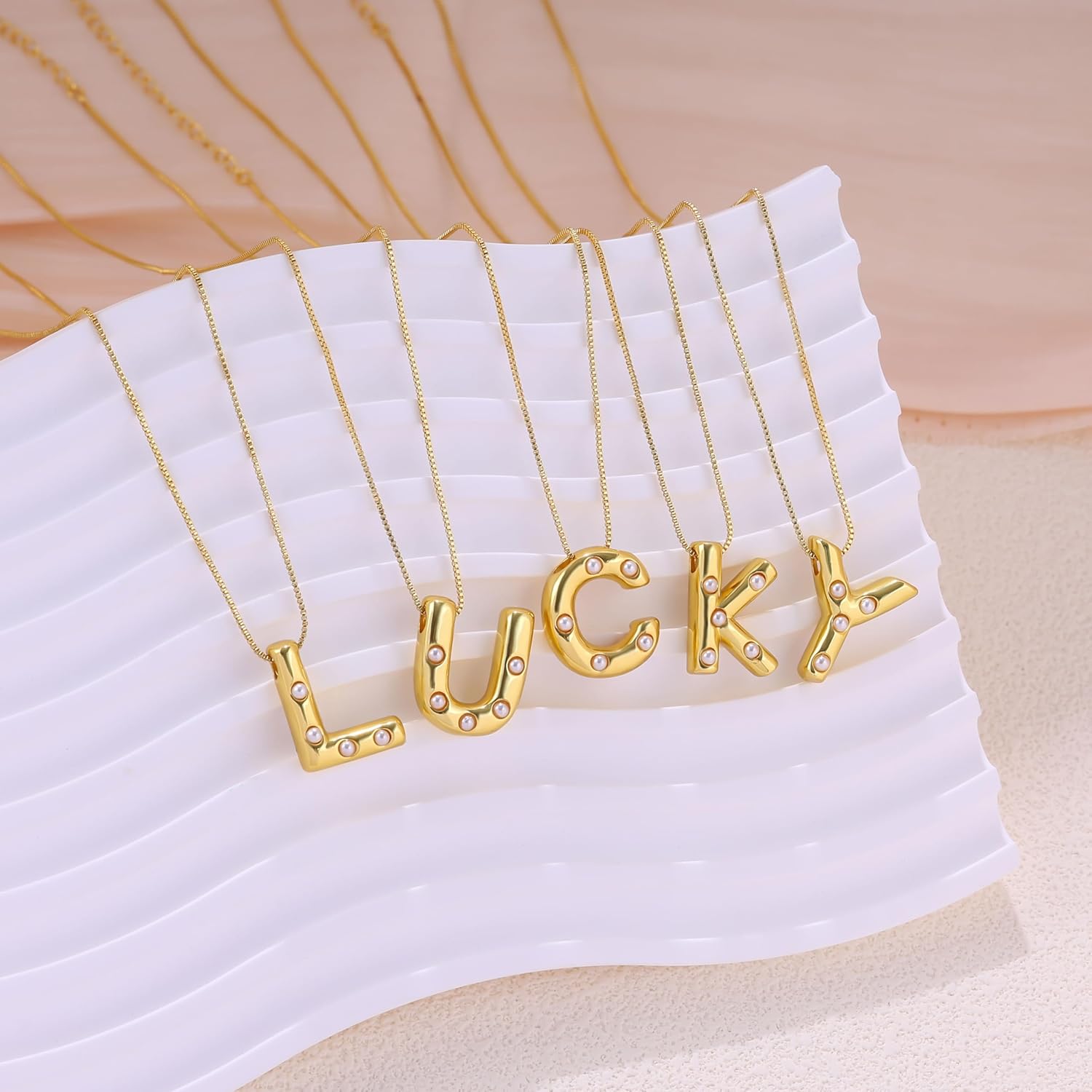 Bubble Gold Necklace 14K Gold Plated Letter Necklace Chunky Gold Necklace Dainty Balloon Initial Necklaces for Women Trendy Simple Custom Name Pendant Necklace Charm Jewelry - Image 4