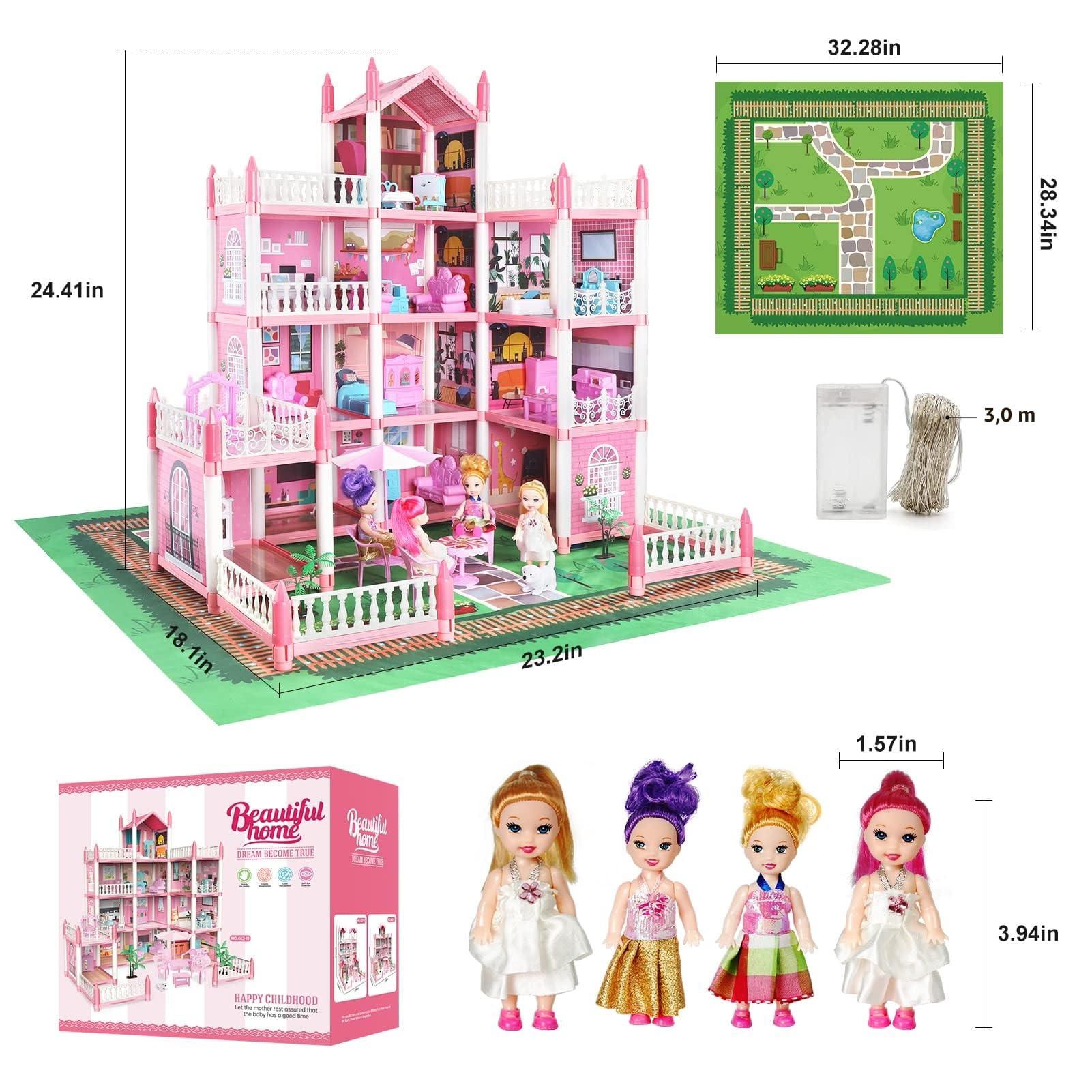 Maison de Rêve pour Filles,Jouet Fille 3 4 5 6 Ans,Maison de Poupée avec Poupée et lumière, Cadeau Fille 5-12 Ans Enfant Jouet…